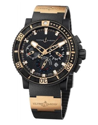 AAA Replica Ulysse Nardin Maxi Marine Diver Black Sea Chronograph Mens Watch 353-90-3