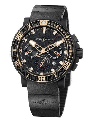 AAA Replica Ulysse Nardin Maxi Marine Diver Black Sea Chronograph Mens Watch 353-90-3c