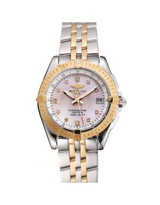 Breitling Colt Lady Pink Dial Diamond Hour Marks Gold Bezel Stainless Steel Case Two Tone Bracelet