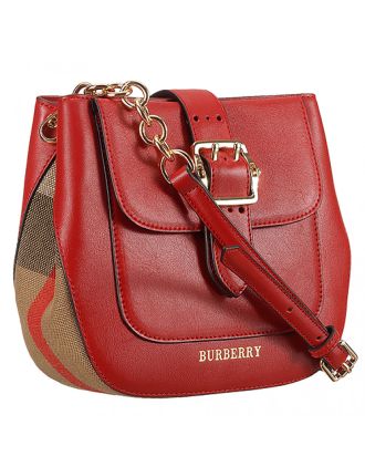 Burberry Medium Buckle Bag House Check And Red Leather 18926896
