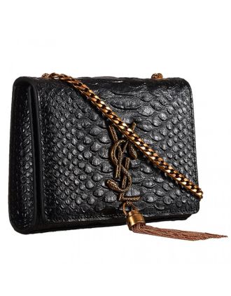 Saint Laurent Kate Monogram Tassel Python Leather Gold Hardware Black Mini Bag 18926850