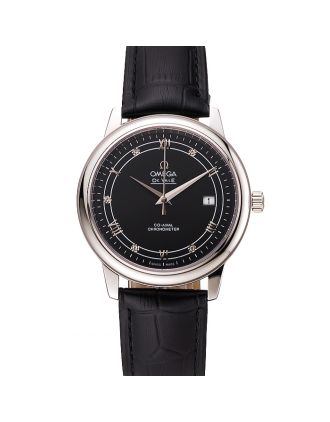 Omega De Ville Prestige Black Dial Stainless Steel Case Black Leather Strap