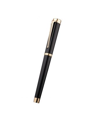 Bvlgari Gold Rimmed Black Ballpoint Pen With Bvlgari Engraved Cap