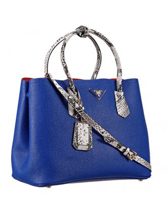 Prada Double Tote Blue With Python Handles