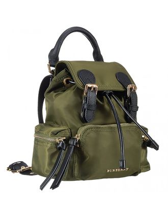 Burberry Medium Backpack Green Nylon Black Leather Trim 18927046