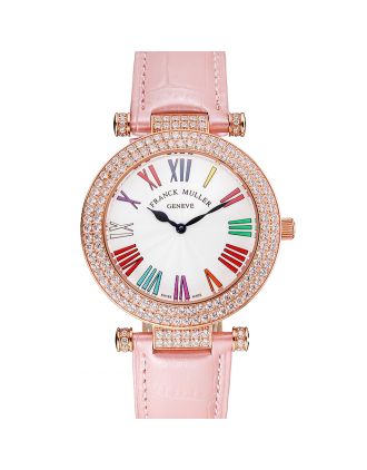 Franck Muller Double Mistery Ronde White Dial Rose Gold Case Light Pink Leather Strap