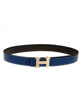 Hermes Blue Belt with Golden H Buckle