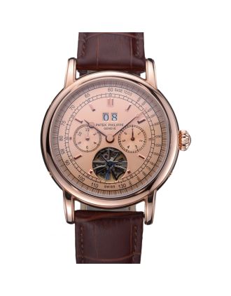 Patek Philippe Geneve Grand Complications Rose Dial Tourbillon Brown Leather Band 622158