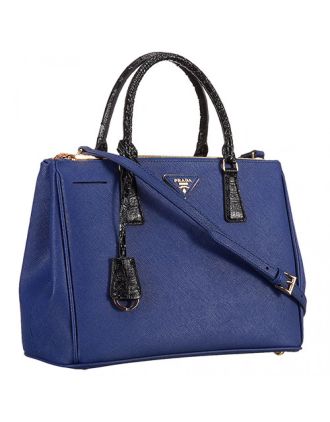 Prada Double Tote Blue With Black Python Handles 18926807