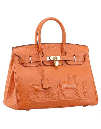 Hermes Birkin Horse Embossed Gold Hardware Tote Orange