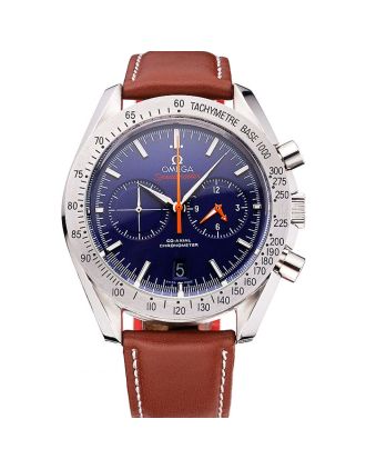 Omega Speedmaster Blue Dial Stainless Steel Case Brown Leather Strap 622807