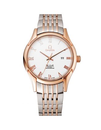 Omega De Ville White Dial Rose Gold Case Two Tone Bracelet 1453781