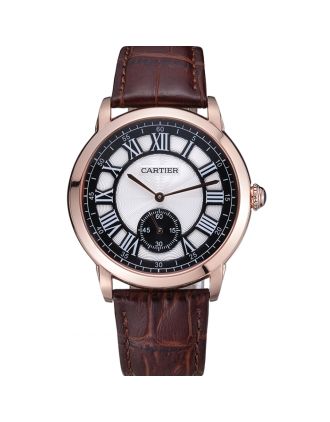 Cartier Ronde Louis White Dial Brown Leather Strap 621976