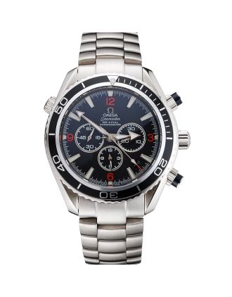 Swiss Omega Seamaster Chronograph Black Dial Black Bezel Stainless Steel Case And Bracelet