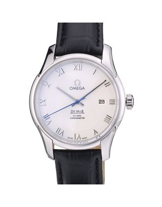 Omega Swiss DeVille Stainless Steel Bezel Black Leather Strap 7620