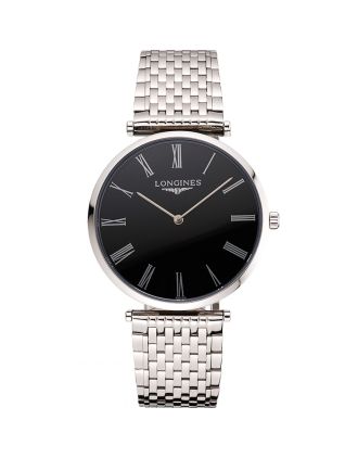 Swiss Longines Grande Classique Black Dial Roman Numerals Stainless Steel Case And Bracelet