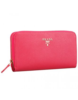 Prada Saffiano Leather Zip Around Rose Wallet