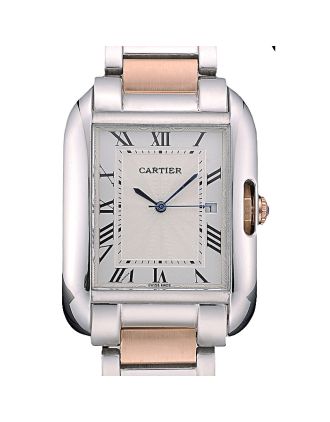 Cartier Tank Anglaise 36mm White Dial Stainless Steel Case Two Tone Bracelet