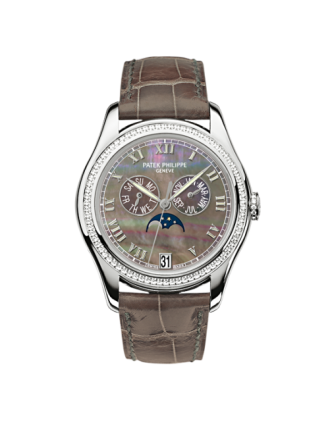 AAA Replica Patek Philippe Annual Calendar White Gold Diamond Black Mother of Pearl Watch 4936G-001