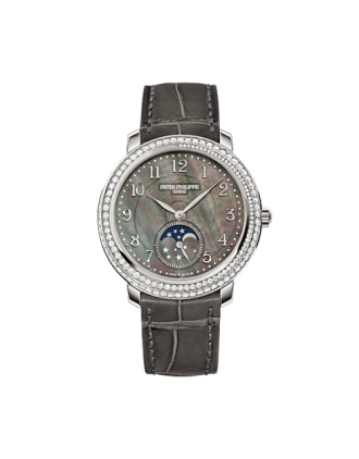 AAA Replica Patek Philippe Moonphase White Gold Black Mother of Pearl Watch 4968G-001