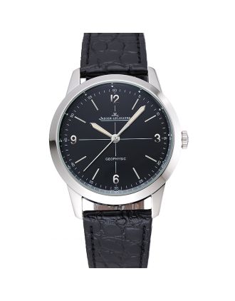Jaeger LeCoultre Geophysic Black Dial Silver Case Black Leather Bracelet 1454041