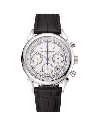 Swiss Vacheron Constantin Traditionnelle Day Date White Dial Black Leather Bracelet 1453987