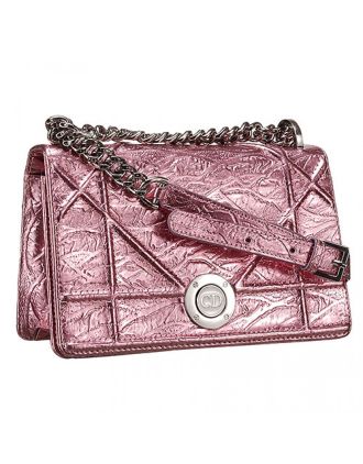 Dior Diorama Crinkled Metallic Lambskin Small Flap Bag Pink 18926724