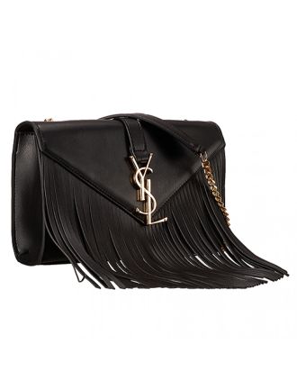 Saint Laurent Medium Fringed Leather Satchel Black