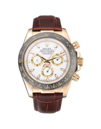 Rolex Cosmograph Daytona Gold Case White Dial Brown Leather Bracelet 622633
