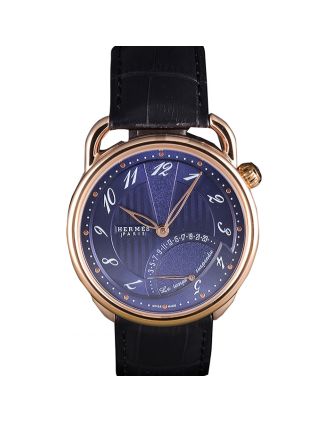 Hermes Classic Croco Leather Strap Navy Dial 801404