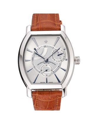 Vacheron Constantin Malte White Dial Stainless Steel Case Brown Leather Bracelet