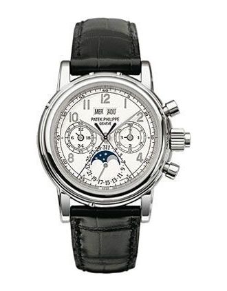 AAA Replica Patek Philippe Perpetual Calendar Split Seconds Chronograph White Gold White Arabic Watch 5004G-013
