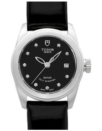 AAA Replica Tudor Glamour Date Black Dial Calfskin Strap Ladies Watch 51000-6