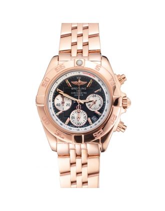 Breitling Chronomat Quartz Dark Blue Dial Rose Gold Case And Bracelet