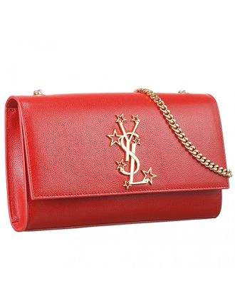 Saint Laurent Metallic Stars Logo Chain Shoulder Red Bag 18927400