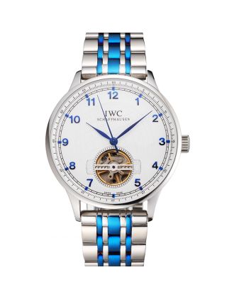 IWC Portugieser Tourbillon White Dial Blue Numerals Stainless Steel Case Two Tone Blue Steel Numerals