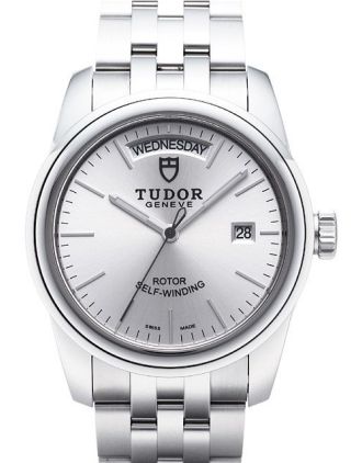 AAA Replica Tudor Glamour Date Day Silver Dial Steel Strap Mens Watch 56000-1