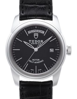 AAA Replica Tudor Glamour Date Day Black Dial Folding Clasp Mens Watch 56000-3