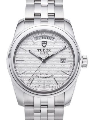 AAA Replica Tudor Glamour Date Day Silver Dial Steel Strap Mens Watch 56000-6