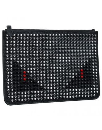 Fendi Bag Bugs Studded Black And White Leather Flat Pouch 18927335