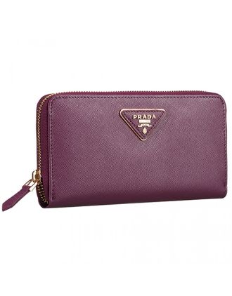Prada Saffiano Leather Zip Around Small Purple Wallet