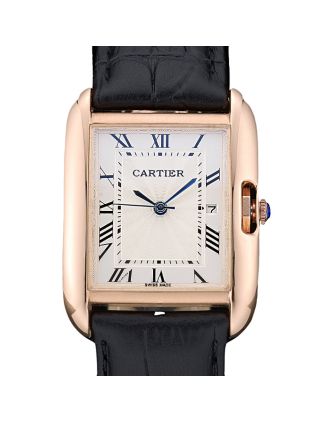 Cartier Tank Anglaise 30mm White Dial Gold Case Black Leather Bracelet