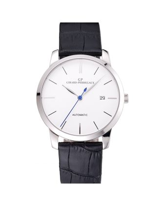 Swiss Girard-Perregaux 1966 White Dial Silver Case Black Leather Strap