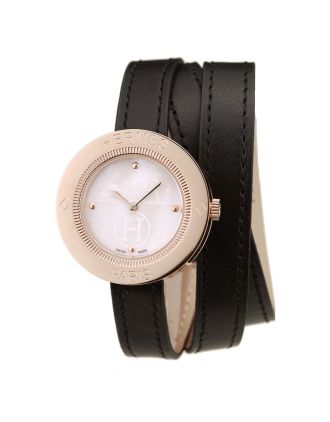 Hermes Classic MOP Dial Black Elongated Leather Strap