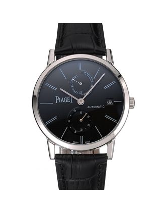 Piaget Altiplano Date Black Dial Stainless Steel Case Black Leather Strap