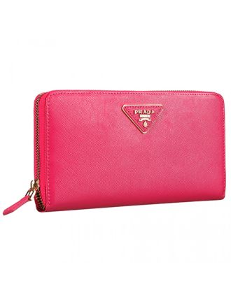 Prada Vernice Saffiano Leather Zip Around Rose Wallet