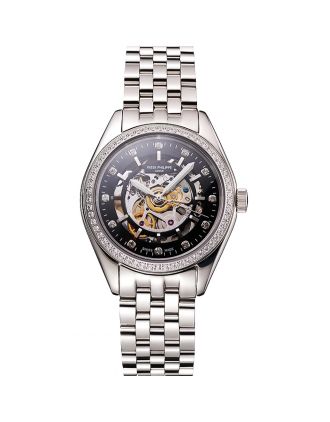 Swiss Patek Philippe Calatrava Black Openworked Dial Diamond Bezel Stainless Steel Case And Bracelet