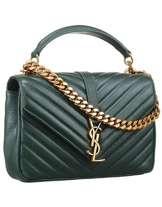 Saint Laurent College Monogram Medium Green Leather Bag 18927380