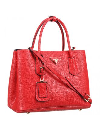 Prada Double Tote Pebbled Leather Red 18927297