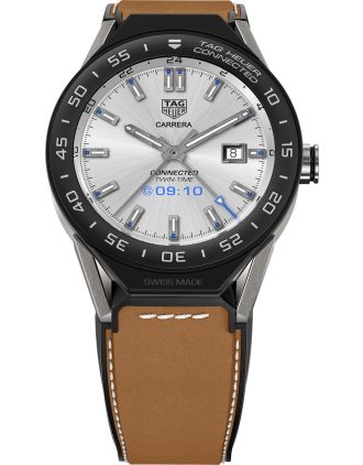 AAA Replica Tag Heuer Connected Modular 45mm Brown Calfskin Strap Black Mat Ceramic Bezel Watch SBF8A8001.11FT6110